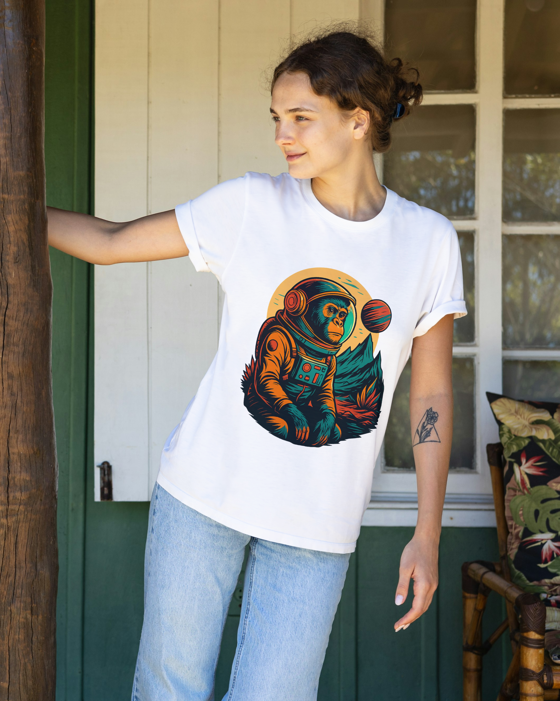 Cosmic Ape Odyssey – Astronaut Monkey Graphic Unisex Oversized Classic T-Shirt