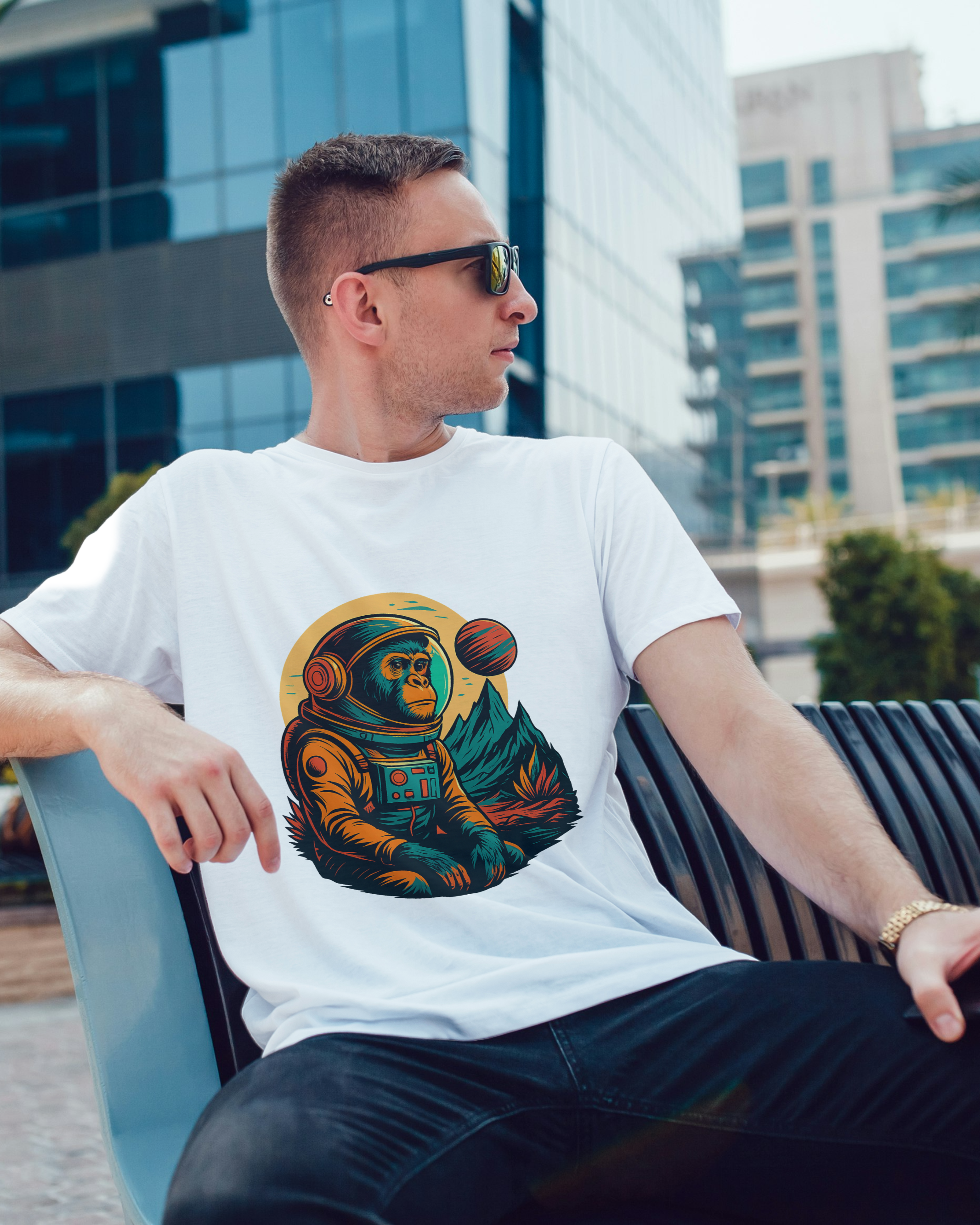 Cosmic Ape Odyssey – Astronaut Monkey Graphic Unisex Oversized Classic T-Shirt